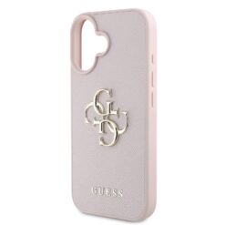 GUESS Калъф за iPhone 16, PU Grained 4G Metal Logo, розов – GUHCP16SPGT4MBP