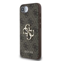 GUESS Калъф за iPhone 16e, PU 4G Metal Logo, кафяв – GUHCPSE44GMGBR