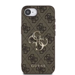 GUESS Калъф за iPhone 16e, PU 4G Metal Logo, кафяв – GUHCPSE44GMGBR