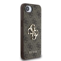 GUESS Калъф за iPhone 16e, PU 4G Metal Logo, кафяв – GUHCPSE44GMGBR