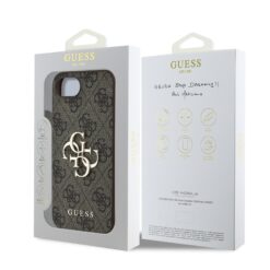 GUESS Калъф за iPhone 16e, PU 4G Metal Logo, кафяв – GUHCPSE44GMGBR