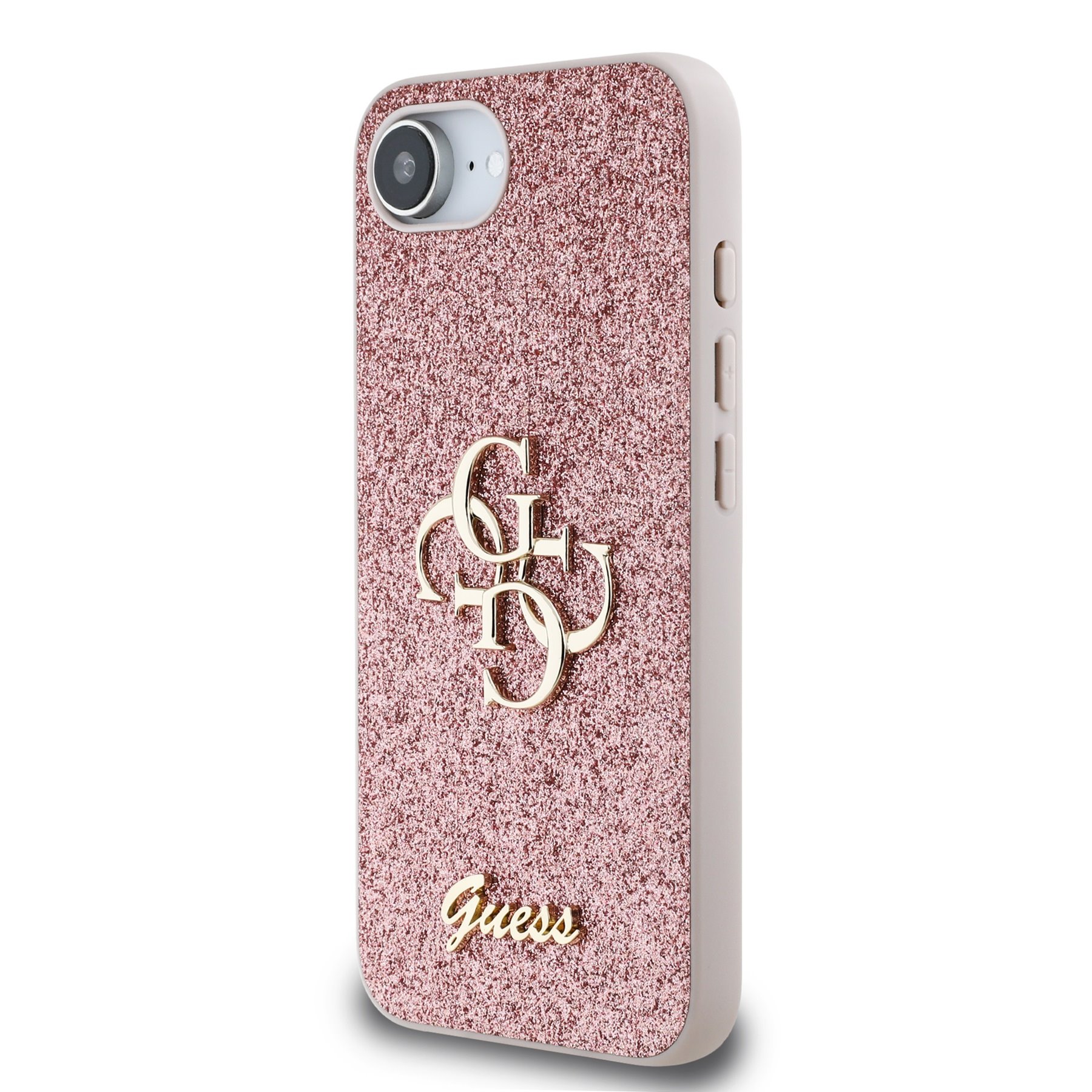 GUESS Калъф Apple iPhone 16e, PU Fixed Glitter 4G Metal Logo, розов – GUHCPSE4HG4SGP