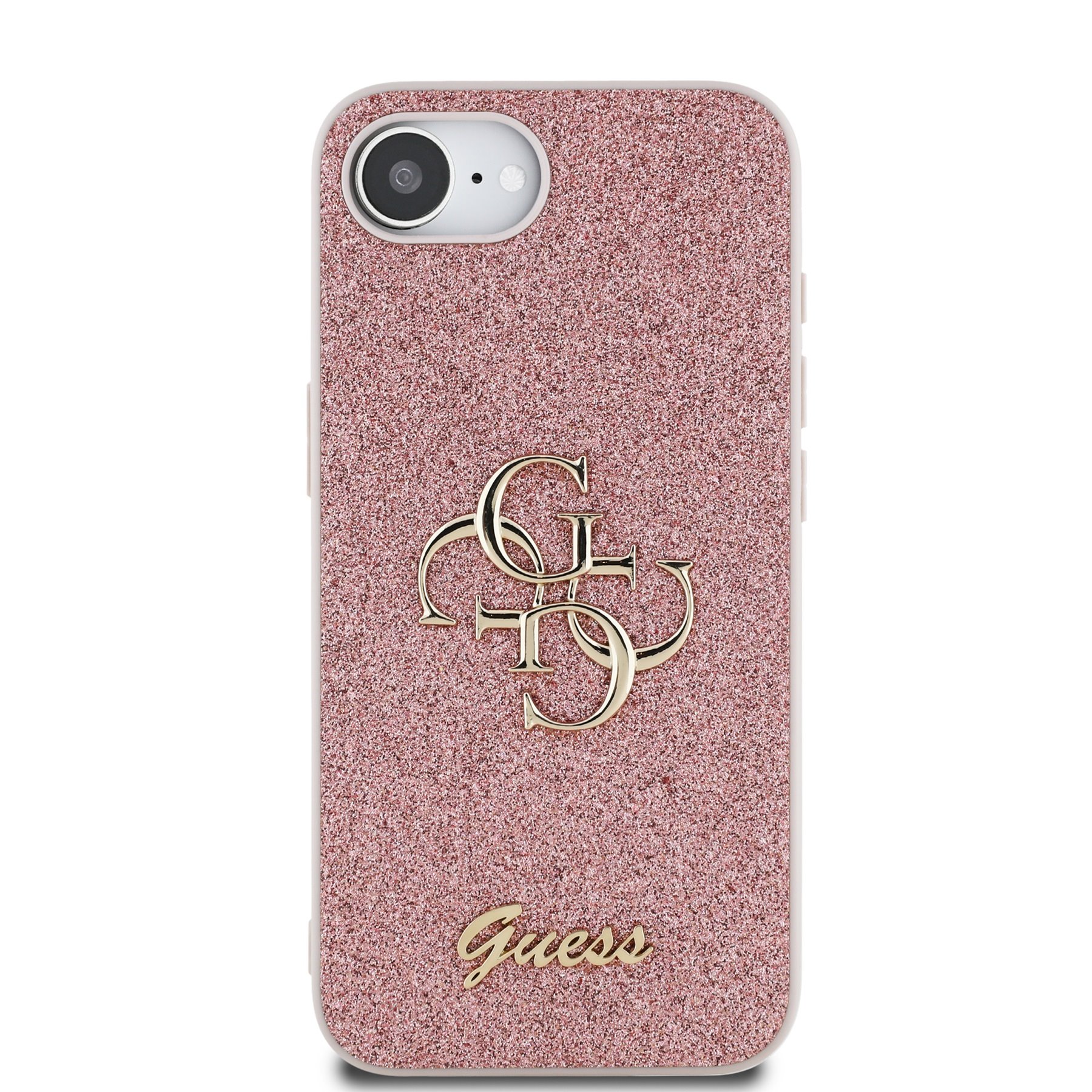 GUESS Калъф Apple iPhone 16e, PU Fixed Glitter 4G Metal Logo, розов – GUHCPSE4HG4SGP
