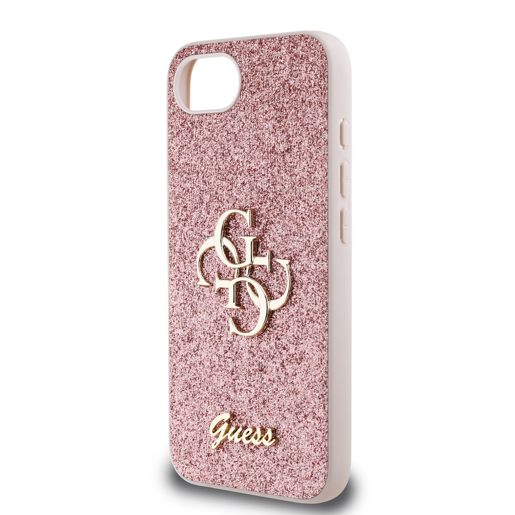 GUESS Калъф Apple iPhone 16e, PU Fixed Glitter 4G Metal Logo, розов – GUHCPSE4HG4SGP