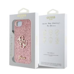 GUESS Калъф Apple iPhone 16e, PU Fixed Glitter 4G Metal Logo, розов – GUHCPSE4HG4SGP