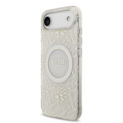 GUESS Калъф за iPhone 17 Air, IML Flowers Allover MagSafe + Wrist Strap, бял – GUHMP17MHCPOFPH