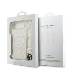 GUESS Калъф за iPhone 17 Air, IML Flowers Allover MagSafe + Wrist Strap, бял – GUHMP17MHCPOFPH