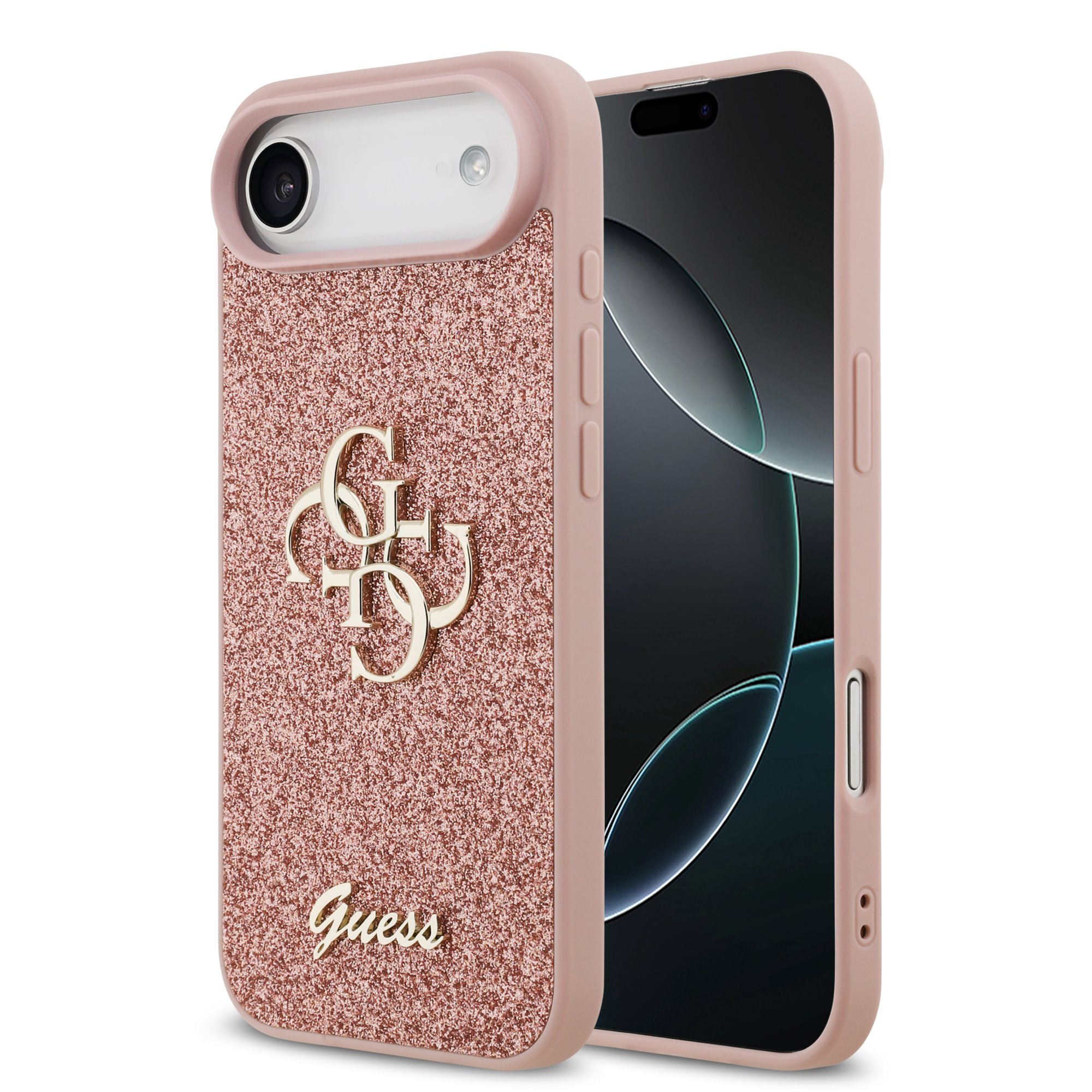 GUESS Калъф за iPhone 17 Air, PU Fixed Glitter 4G Metal Logo, розов – GUHCP17MHG4SGP