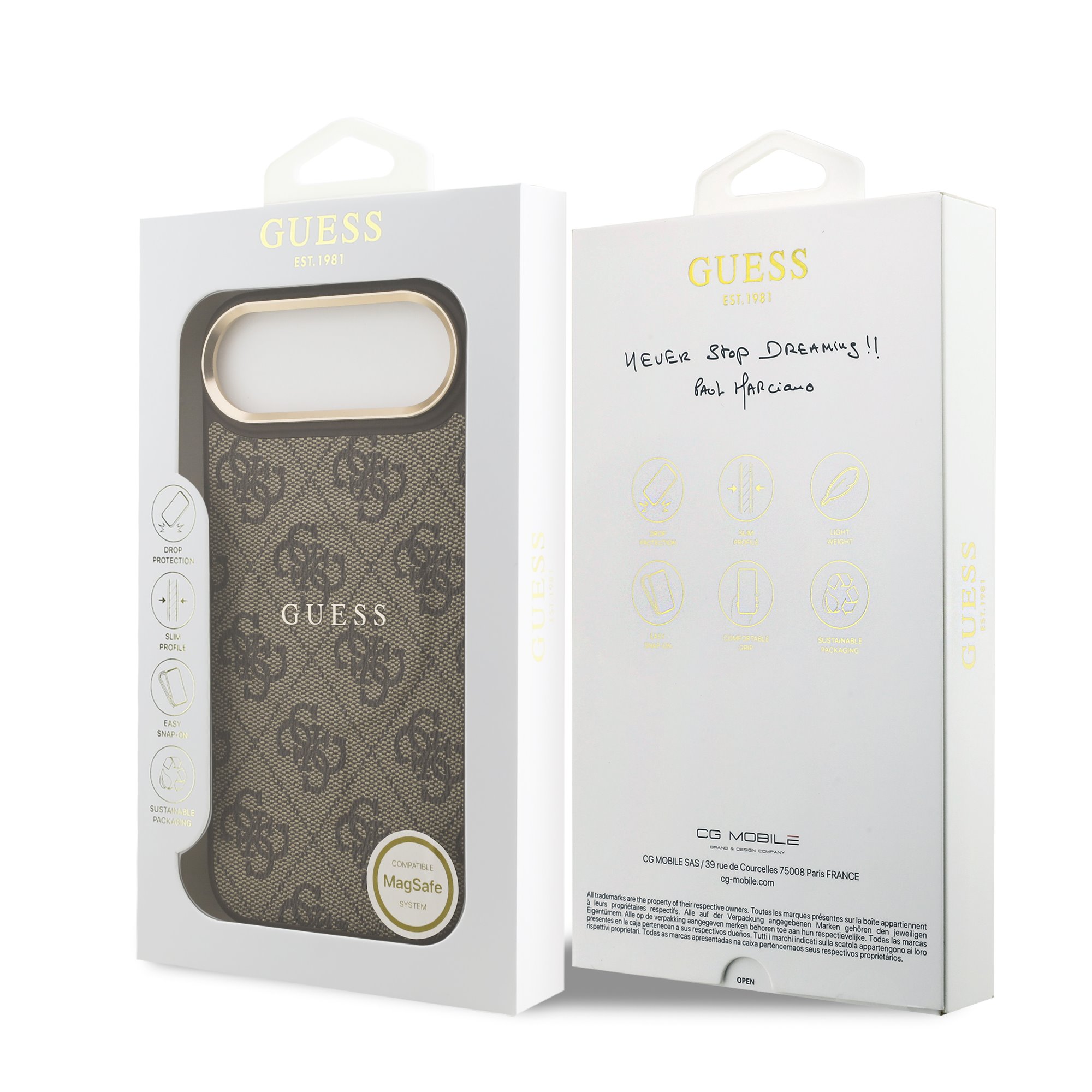 GUESS Калъф Apple iPhone 17 Air, PU Leather 4G Gold Frame MagSafe, кафяв – GUHMP17MP4MSEGCW