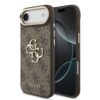 GUESS Калъф за iPhone 17 Air, PU Leather 4G Metal Logo Gold Frame, кафяв – GUHCP17M4GMGCBR