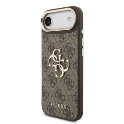 GUESS Калъф за iPhone 17 Air, PU Leather 4G Metal Logo Gold Frame, кафяв – GUHCP17M4GMGCBR