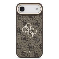 GUESS Калъф за iPhone 17 Air, PU Leather 4G Metal Logo Gold Frame, кафяв – GUHCP17M4GMGCBR