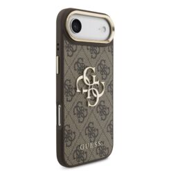 GUESS Калъф за iPhone 17 Air, PU Leather 4G Metal Logo Gold Frame, кафяв – GUHCP17M4GMGCBR