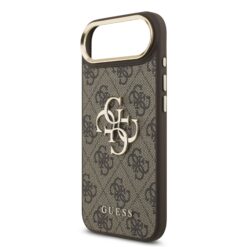 GUESS Калъф за iPhone 17 Air, PU Leather 4G Metal Logo Gold Frame, кафяв – GUHCP17M4GMGCBR