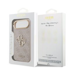 GUESS Калъф за iPhone 17 Air, PU Leather 4G Metal Logo Gold Frame, розов – GUHCP17M4GMGCPI