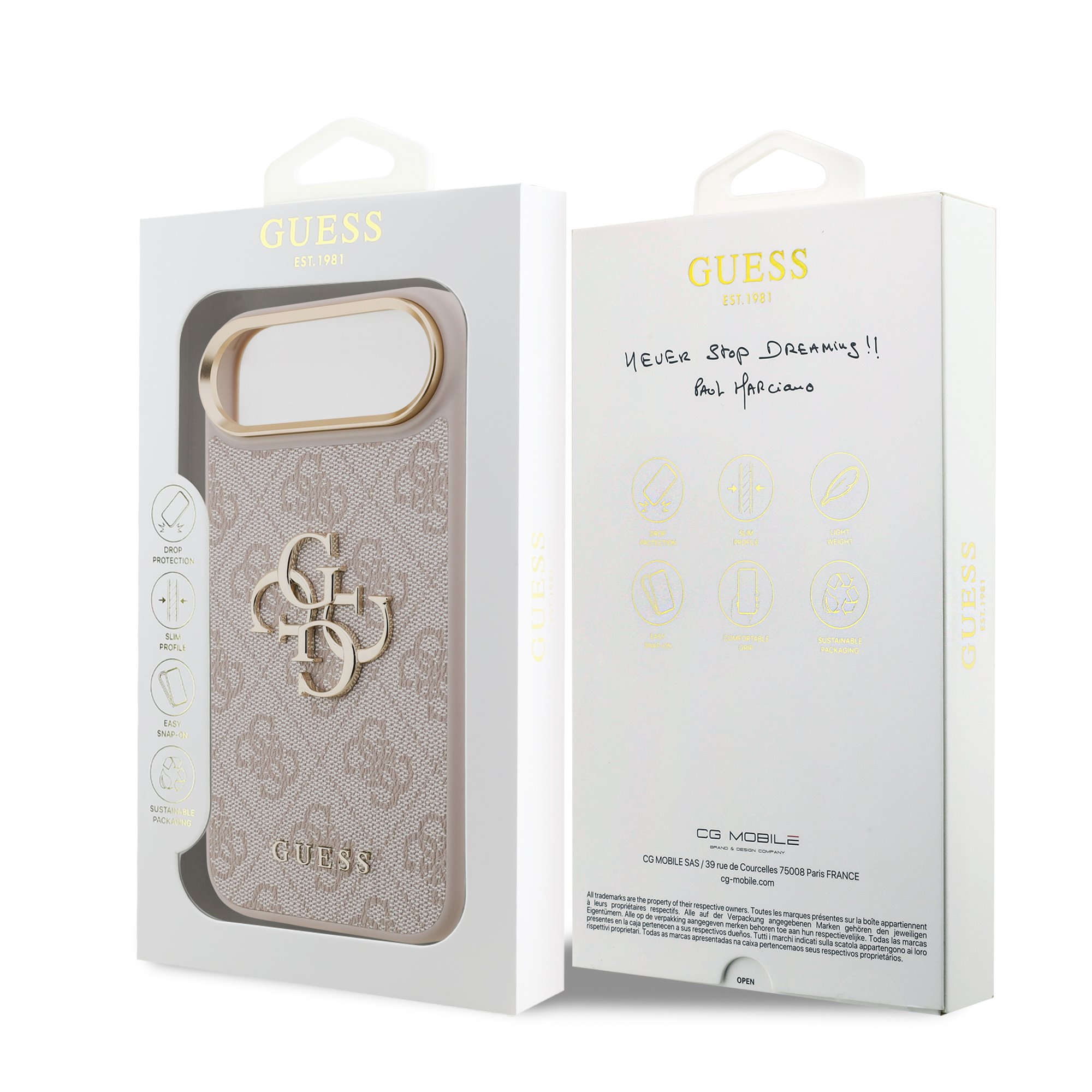 GUESS Калъф за iPhone 17 Air, PU Leather 4G Metal Logo Gold Frame, розов – GUHCP17M4GMGCPI