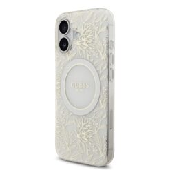 GUESS Калъф за iPhone 17, IML Flowers Allover MagSafe + Wrist Strap, бял – GUHMP17SHCPOFPH