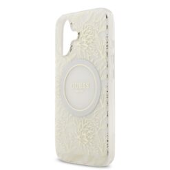 GUESS Калъф за iPhone 17, IML Flowers Allover MagSafe + Wrist Strap, бял – GUHMP17SHCPOFPH