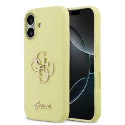 GUESS Калъф Apple iPhone 17, Liquid Silicone 4G Metal Logo, жълт – GUHCP17SSC4GLMY