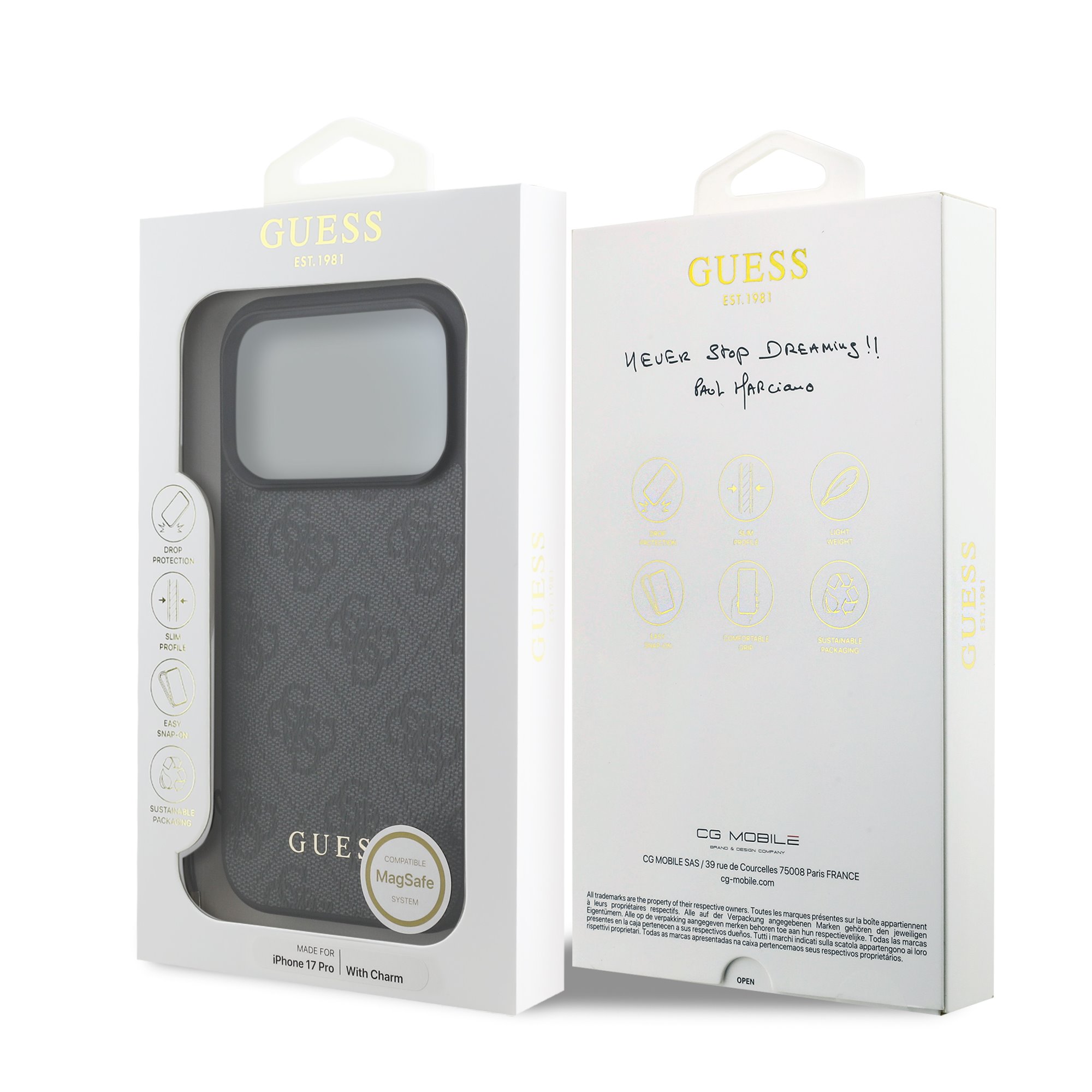 GUESS Калъф Apple iPhone 17 Pro, 4G Charm Tone on Tone, сив – GUHMP17LGF4GCK