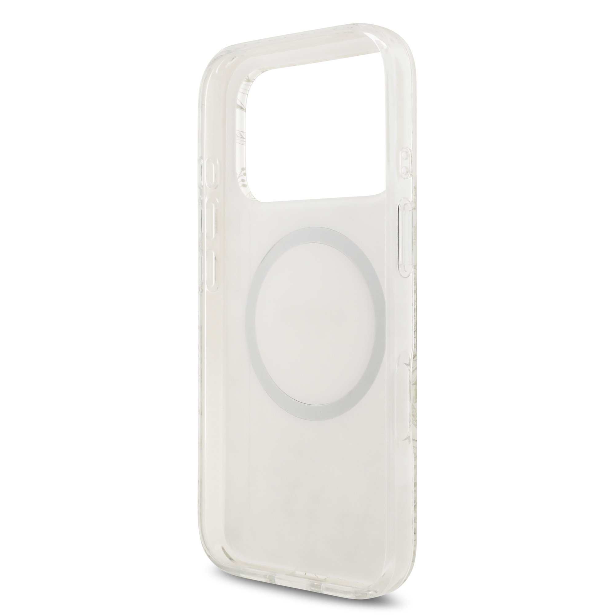 GUESS Калъф за iPhone 17 Pro, IML Flowers Allover MagSafe + Wrist Strap, бял – GUHMP17XHCPOFPH