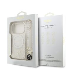 GUESS Калъф за iPhone 17 Pro, IML Flowers Allover MagSafe + Wrist Strap, бял – GUHMP17XHCPOFPH