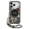 GUESS Калъф за iPhone 17 Pro, IML Flowers Allover MagSafe + Wrist Strap, черен – GUHMP17LHFWBRCESK