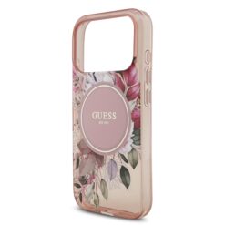 GUESS Калъф за iPhone 17 Pro, IML Flowers Allover MagSafe + Wrist Strap, розов – GUHMP17LHFWBRCESP