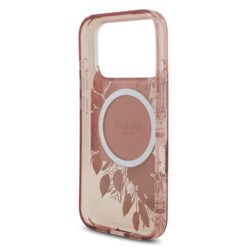 GUESS Калъф за iPhone 17 Pro Max, IML Flowers Allover + Wrist Strap, розов – GUHMP17XHFWBRCESP