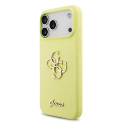 GUESS Калъф Apple iPhone 17 Pro Max, Liquid Silicone 4G Metal Logo, жълт –