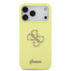 GUESS Калъф Apple iPhone 17 Pro Max, Liquid Silicone 4G Metal Logo, жълт –