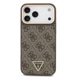 GUESS Калъф за iPhone 17 Pro Max, 4G Strass Triangle Logo Gold Frame MagSafe ,кафяв – GUHMP17XP4GTDGMW