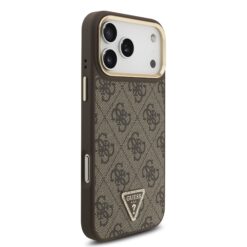 GUESS Калъф за iPhone 17 Pro Max, 4G Strass Triangle Logo Gold Frame MagSafe ,кафяв – GUHMP17XP4GTDGMW