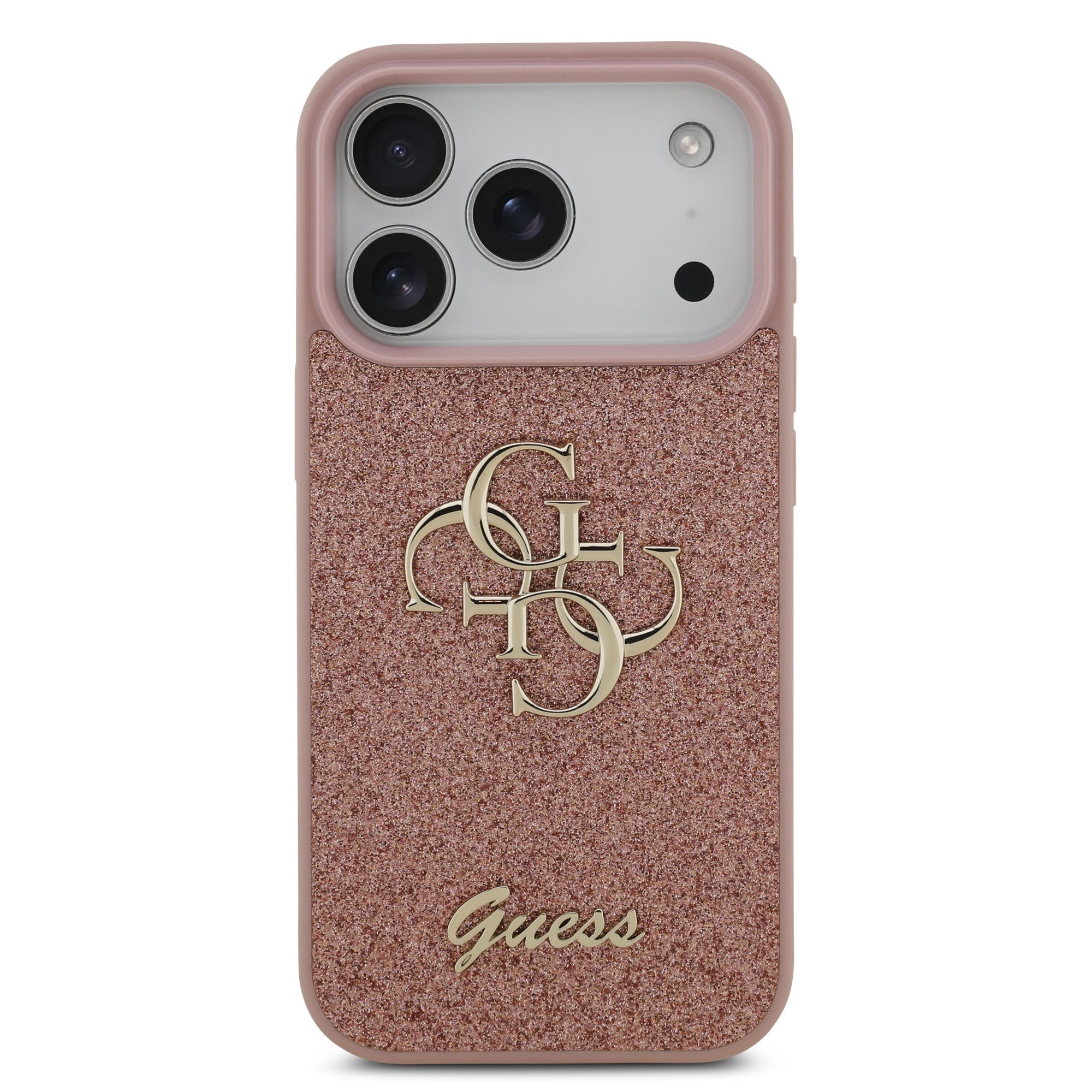 GUESS Калъф Apple iPhone 17 Pro Max, PU Fixed Glitter 4G Metal Logo, розов – GUHCP17XHG4SGP