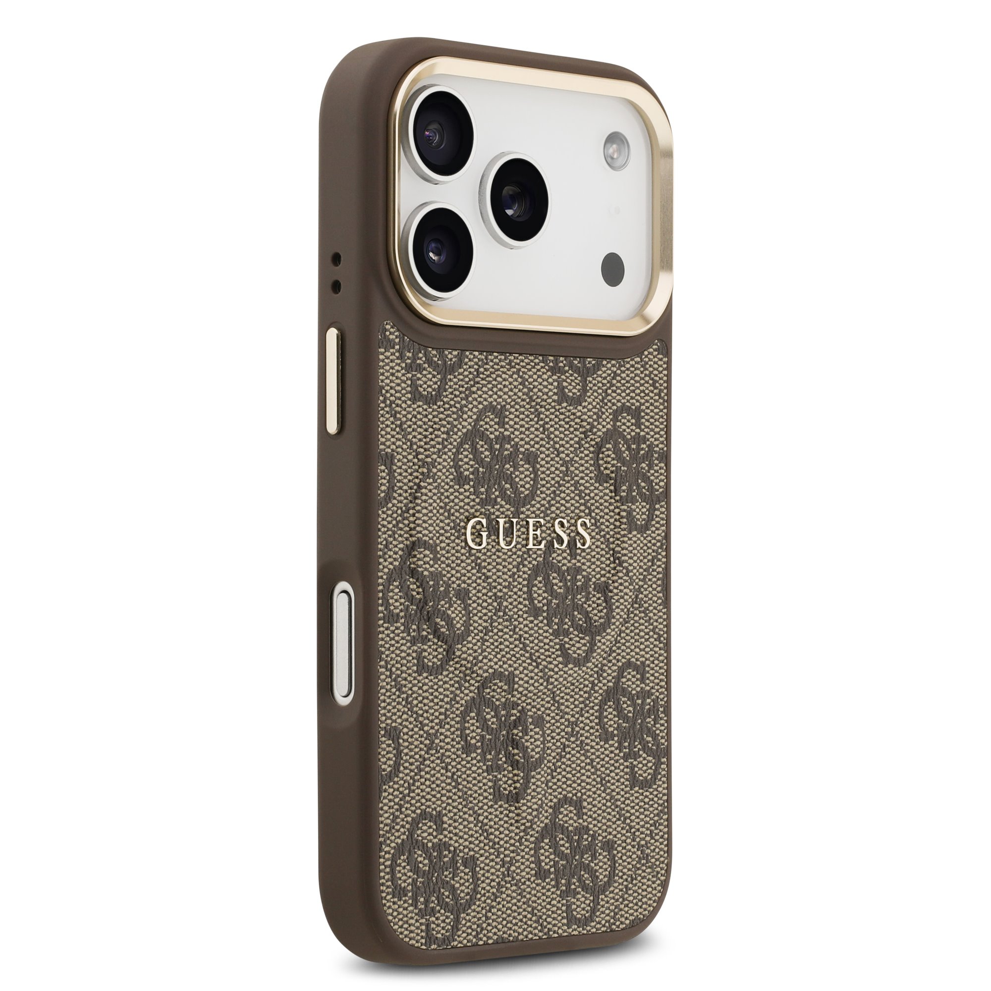 GUESS Калъф за iPhone 17 Pro Max, PU Leather 4G Gold Frame MagSafe, кафяв – GUHMP17XP4MSEGCW