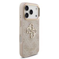 GUESS Калъф за iPhone 17 Pro Max, PU Leather 4G Metal Logo Gold Frame, розов – GUHCP17X4GMGCPI
