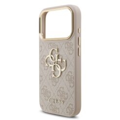GUESS Калъф за iPhone 17 Pro Max, PU Leather 4G Metal Logo Gold Frame, розов – GUHCP17X4GMGCPI