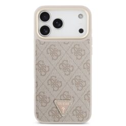 GUESS Калъф за iPhone 17 Pro Max, PU Leather 4G Triangle Logo Gold Frame MagSafe, розов – GUHMP17XP4GTDGMP