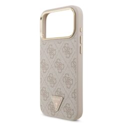 GUESS Калъф за iPhone 17 Pro Max, PU Leather 4G Triangle Logo Gold Frame MagSafe, розов – GUHMP17XP4GTDGMP