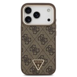 GUESS Калъф за iPhone 17 Pro, PU 4G Strass Triangle Logo Gold Frame MagSafe ,кафяв – GUHMP17LP4GTDGMW