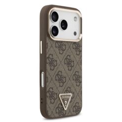 GUESS Калъф за iPhone 17 Pro, PU 4G Strass Triangle Logo Gold Frame MagSafe ,кафяв – GUHMP17LP4GTDGMW