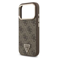 GUESS Калъф за iPhone 17 Pro, PU 4G Strass Triangle Logo Gold Frame MagSafe ,кафяв – GUHMP17LP4GTDGMW