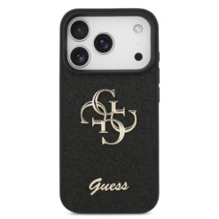 GUESS Калъф Apple iPhone 17 Pro, PU Fixed Glitter 4G Metal Logo, черен – GUHCP17LHG4SGK