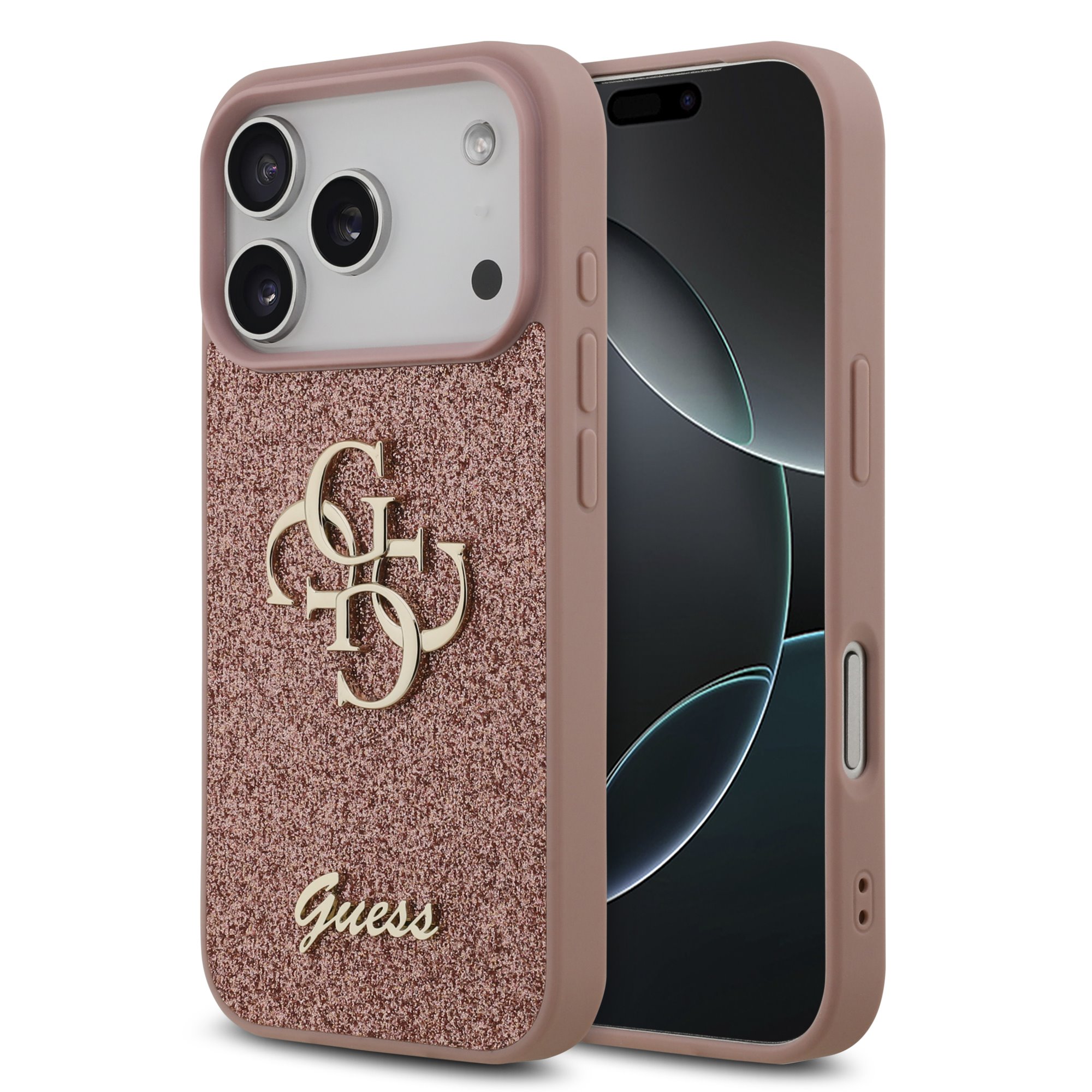 GUESS Калъф Apple iPhone 17 Pro, PU Fixed Glitter 4G Metal Logo, розов – GUHCP17LHG4SGP