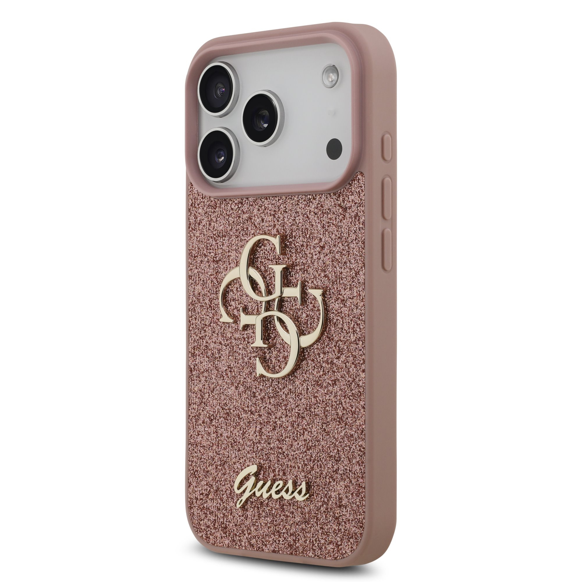 GUESS Калъф Apple iPhone 17 Pro, PU Fixed Glitter 4G Metal Logo, розов – GUHCP17LHG4SGP