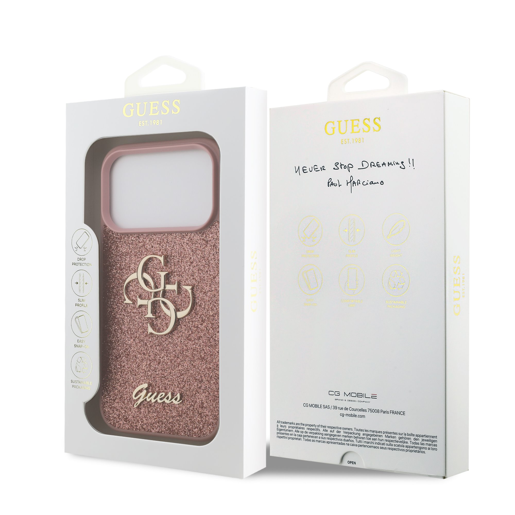 GUESS Калъф Apple iPhone 17 Pro, PU Fixed Glitter 4G Metal Logo, розов – GUHCP17LHG4SGP