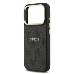 GUESS Калъф за iPhone 17 Pro, PU Leather 4G Gold Frame MagSafe, черен – GUHMP17LP4MSEGCK