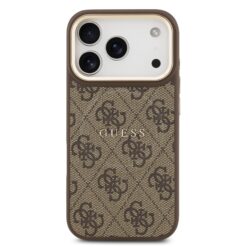 GUESS Калъф за iPhone 17 Pro, PU Leather 4G Gold Frame MagSafe, кафяв – GUHMP17LP4MSEGCW