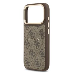 GUESS Калъф за iPhone 17 Pro, PU Leather 4G Gold Frame MagSafe, кафяв – GUHMP17LP4MSEGCW