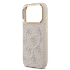 GUESS Калъф за iPhone 17 Pro, PU Leather 4G Gold Frame MagSafe, розов